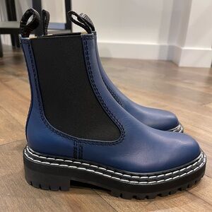 NEW Proenza Schouler Top-Stitched Leather Chelsea Boots, Blue, 35 1/2 (US 5 1/2)